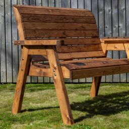 Samuel Alexander Charles Taylor Hand Made Traditional 2 Seater Chunky Rustic Wooden Garden Bench Furniture Flat Packed in Brown - thumbnail 4