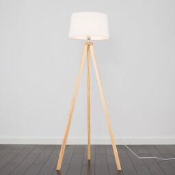 ValueLights Barbro Light Wood Tripod Floor Lamp with Linen Tapered Shade in White - thumbnail 3