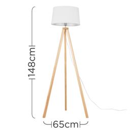 ValueLights Barbro Light Wood Tripod Floor Lamp with Linen Tapered Shade in White - thumbnail 5
