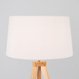 ValueLights Barbro Light Wood Tripod Floor Lamp with Linen Tapered Shade in White - thumbnail 4