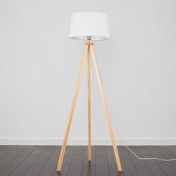 ValueLights Barbro Light Wood Tripod Floor Lamp with Linen Tapered Shade in White - thumbnail 2