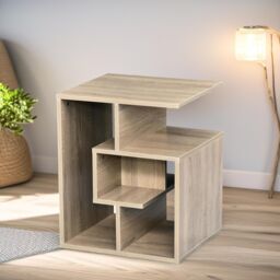 FURNOS 3 Tier Side Table With Open Shelves Living Room Furniture in Natural - thumbnail 1