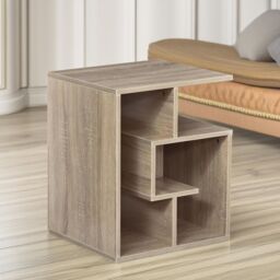 FURNOS 3 Tier Side Table With Open Shelves Living Room Furniture in Natural - thumbnail 2