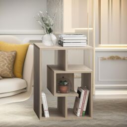 FURNOS 3 Tier Side Table With Open Shelves Living Room Furniture in Natural - thumbnail 4