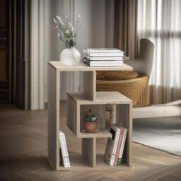 FURNOS 3 Tier Side Table With Open Shelves Living Room Furniture in Natural - thumbnail 5