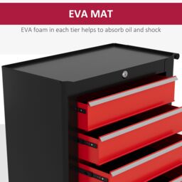 HOMCOM 5-Drawer Tool Chest Steel Lockable Tool Storage Cabinet w/ Wheels in Red - thumbnail 6