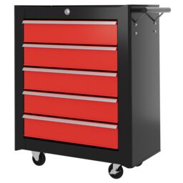 HOMCOM 5-Drawer Tool Chest Steel Lockable Tool Storage Cabinet w/ Wheels in Red - thumbnail 2
