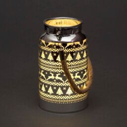 Shatchi 16cm Christmas Decorated Jar Table Skandi Design Silver Lantern