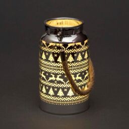 Shatchi 16cm Christmas Decorated Jar Table Skandi Design Silver Lantern - thumbnail 3