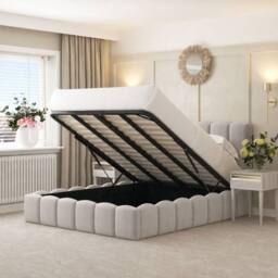 "Bed Choices Mayfair Upholstered Bubble Bed Frame with 54"" Headboard & Ottoman Storage in Silver - Size: Super King" - thumbnail 3