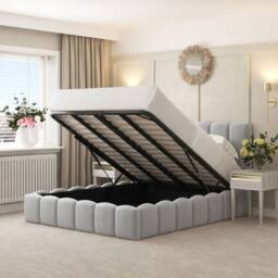 "Bed Choices Mayfair Upholstered Bubble Bed Frame with 54"" Headboard & Ottoman Storage in Silver - Size: Super King" - thumbnail 4