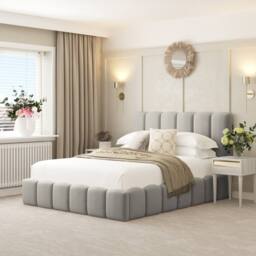 "Bed Choices Mayfair Upholstered Bubble Bed Frame with 54"" Headboard & Ottoman Storage in Silver - Size: Super King" - thumbnail 1