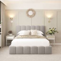 "Bed Choices Mayfair Upholstered Bubble Bed Frame with 54"" Headboard & Ottoman Storage in Silver - Size: Super King" - thumbnail 2