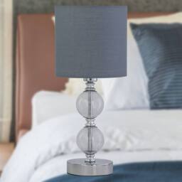 First Choice Lighting Chrome Two Ball Table Lamp with Grey Cotton Shade in Silver - thumbnail 5