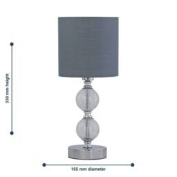 First Choice Lighting Chrome Two Ball Table Lamp with Grey Cotton Shade in Silver - thumbnail 6