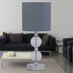 First Choice Lighting Chrome Two Ball Table Lamp with Grey Cotton Shade in Silver - thumbnail 4