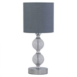 First Choice Lighting Chrome Two Ball Table Lamp with Grey Cotton Shade in Silver - thumbnail 1