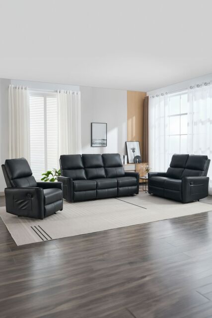 More4Homes Madrid 1+2+3 Seater Manual Air Leather Recliner Sofa Set in Black - image 1
