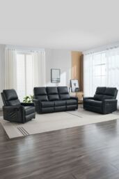 More4Homes Madrid 1+2+3 Seater Manual Air Leather Recliner Sofa Set in Black - thumbnail 1