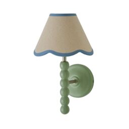 ValueLights Bobbins Sage Green Wall Light with Linen Trim Lamp Shade & LED Bulb in Pale Blue - thumbnail 6