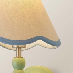 ValueLights Bobbins Sage Green Wall Light with Linen Trim Lamp Shade & LED Bulb in Pale Blue - thumbnail 4