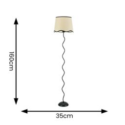 ValueLights Wiggle Black Metal Floor Lamp with Linen Scallop Trim Tapered Lamp Shade & Bulb - thumbnail 6