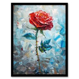 "Artery8 Wall Art Print Single Red Rose Oil Painting Romance Artistic Art Framed Poster in Black - Size: W12"" x H16""" - thumbnail 1
