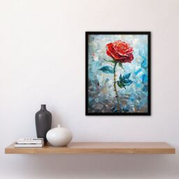 "Artery8 Wall Art Print Single Red Rose Oil Painting Romance Artistic Art Framed Poster in Black - Size: W12"" x H16""" - thumbnail 4