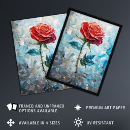 "Artery8 Wall Art Print Single Red Rose Oil Painting Romance Artistic Art Framed Poster in Black - Size: W12"" x H16""" - thumbnail 2