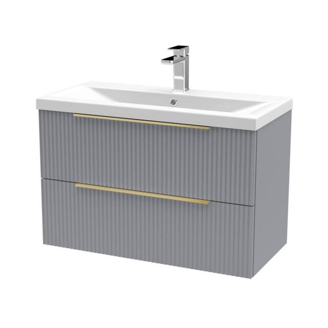 Balterley Fluted Front Wall Hung 2 Drawer Vanity Basin Unit, Satin Grey, 800mm in Grey - image 1
