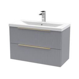 Balterley Fluted Front Wall Hung 2 Drawer Vanity Basin Unit, Satin Grey, 800mm in Grey - thumbnail 1