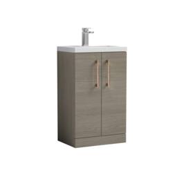 Balterley Bathroom Vanity Basin Unit, Brushed Bronze Handles, 500mm, Mid Oak in Brown