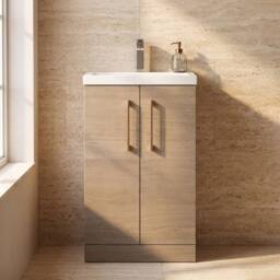 Balterley Bathroom Vanity Basin Unit, Brushed Bronze Handles, 500mm, Mid Oak in Brown - thumbnail 4