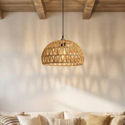 Emitto Rustic Ceiling Pendant Light Shade Hemp Rope Lamp Shade Boho Yellow - thumbnail 3