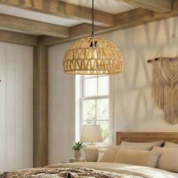 Emitto Rustic Ceiling Pendant Light Shade Hemp Rope Lamp Shade Boho Yellow - thumbnail 2