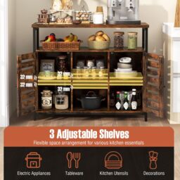 Costway Kitchen Buffet Cabinet Industrial Sideboard with Slatted Door & 3 Adjustable Shelves in Brown - thumbnail 5