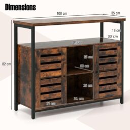 Costway Kitchen Buffet Cabinet Industrial Sideboard with Slatted Door & 3 Adjustable Shelves in Brown - thumbnail 3