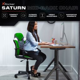X Rocker Saturn Ergonomic Mid Back PC Gaming Chair with Swivel Base in Green - thumbnail 2