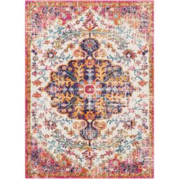 Livabliss Harput-Vintage Blue Orange Yellow Grey Traditional Boho Living Rug in Pink - Size: 60 cm x 90 cm - thumbnail 2