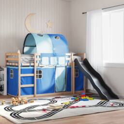 Berkfield Home Bunk Bed without Mattress with Slide & Curtains Blue 80x200 cm - thumbnail 2