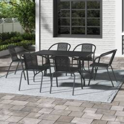 Garden Sanctuary Metal Slatted Outdoor Garden Coffee Table with 6 Rattan Chairs in Black - thumbnail 2