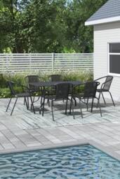 Garden Sanctuary Metal Slatted Outdoor Garden Coffee Table with 6 Rattan Chairs in Black - thumbnail 1