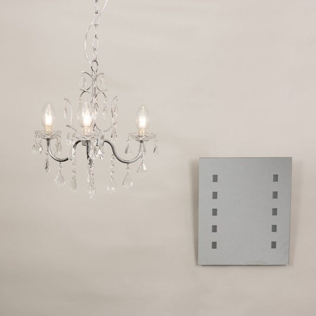 ValueLights Varuna Glass Droplet IP44 Chandelier Ceiling Light with LED Bulbs in Silver - image 1