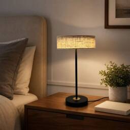 Kairui Lighting Modern LED Table Lamp With Natural Linen Shade H46cm Warm in Black - thumbnail 3