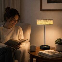 Kairui Lighting Modern LED Table Lamp With Natural Linen Shade H46cm Warm in Black - thumbnail 2