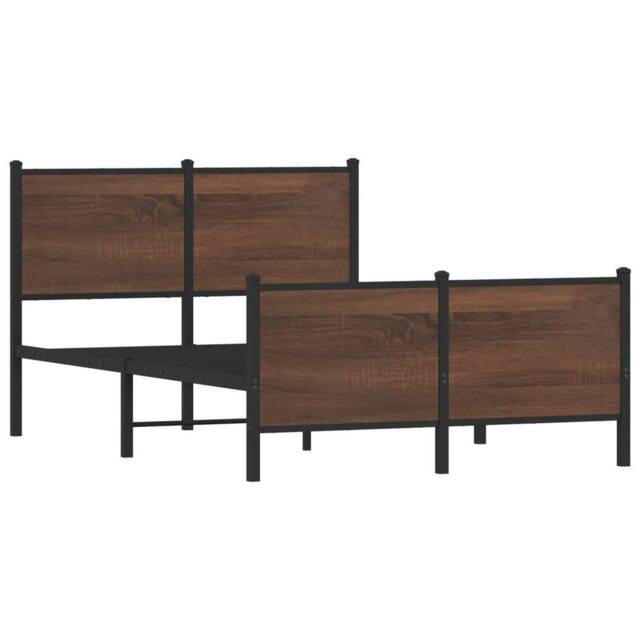 Berkfield Home Metal Bed Frame without Mattress Brown Oak 120x190 cm Small Double - image 1