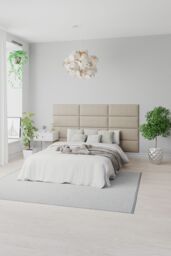 Aspire EasyMount Wall Mounted Upholstered Panels, Modular DIY Headboard in Malham Weave Fabric (Pack of 4) in Light Blue - thumbnail 3