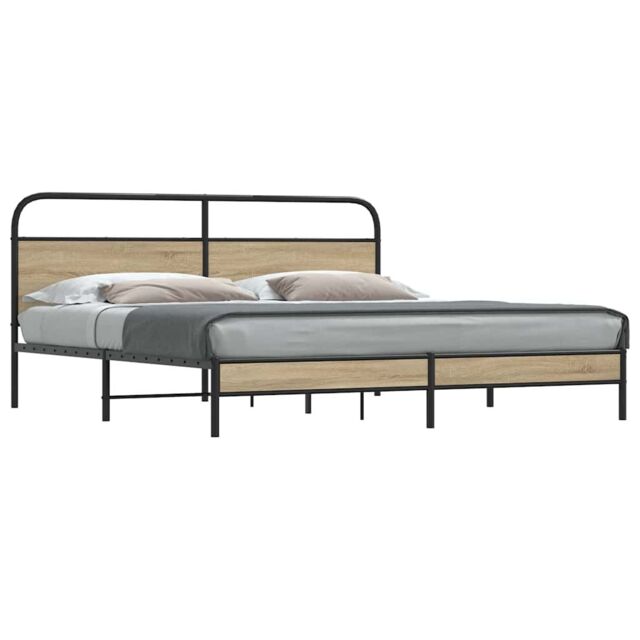 Berkfield Home Metal Bed Frame without Mattress Smoked Oak 200x200 cm in Brown - image 1