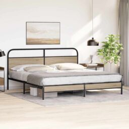 Berkfield Home Metal Bed Frame without Mattress Smoked Oak 200x200 cm in Brown - thumbnail 4