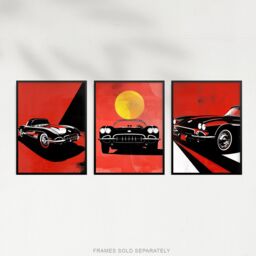 "Artery8 Set of 3 Classic Sports Cars Modern Bold Red 12X16"" Wall Art Prints - Size: A4" - thumbnail 5
